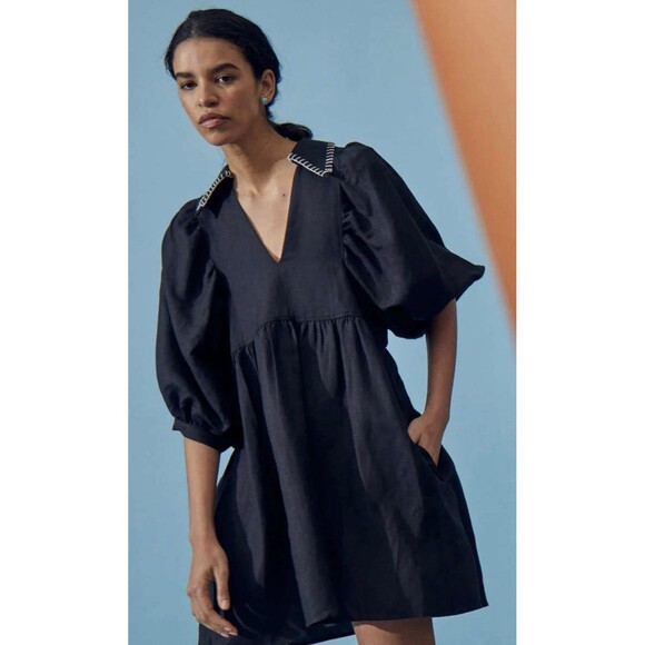 Hunter Bell Dresses & Skirts - Hunter Bell Noah Black Linen Dress Size Medium EUC